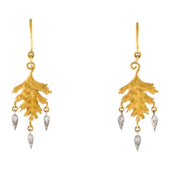 CATHY WATERMAN ~ 22K Gold & Platinum Leaf Earrings - Picture 8 of 10